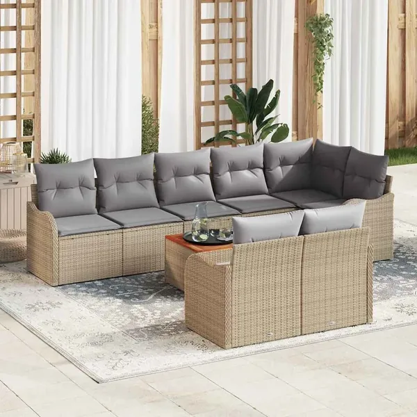 Ensemble de canapé de jardin 9 pcs Beige et Gris clair