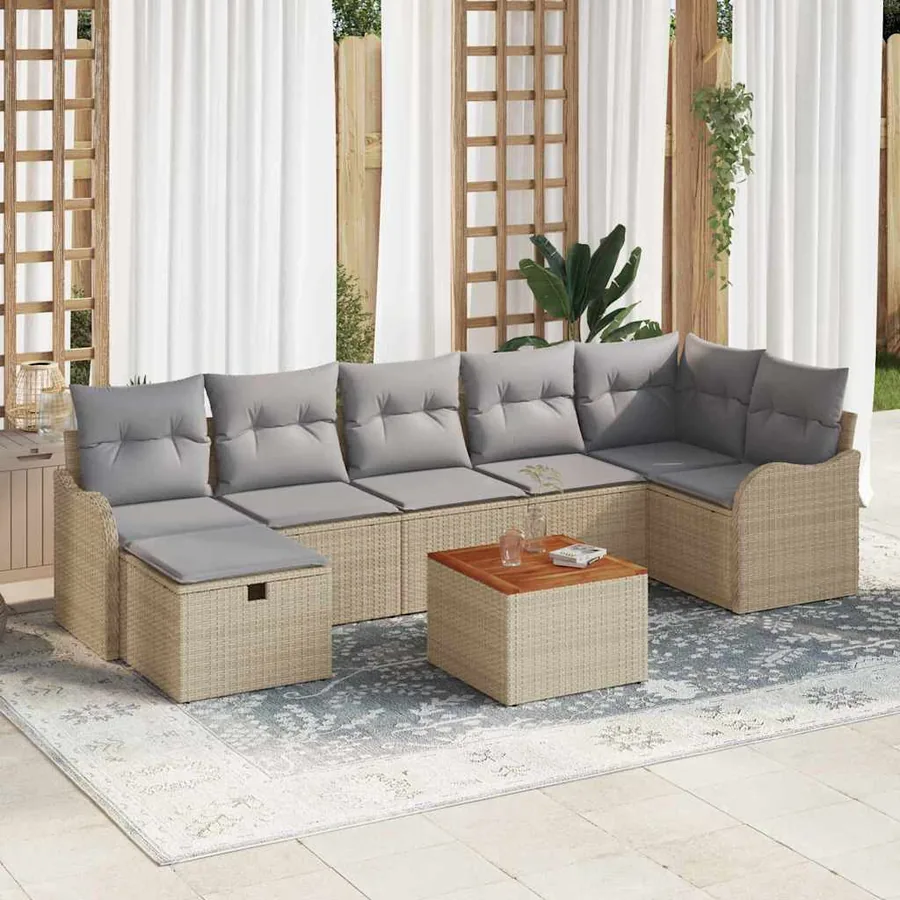 Ensemble de canapé de jardin 8 pcs Beige Poly rotin