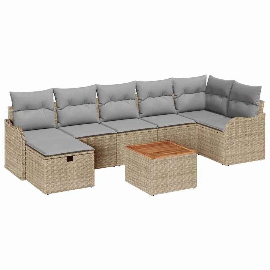Ensemble de canapé de jardin 8 pcs Beige Poly rotin - 2