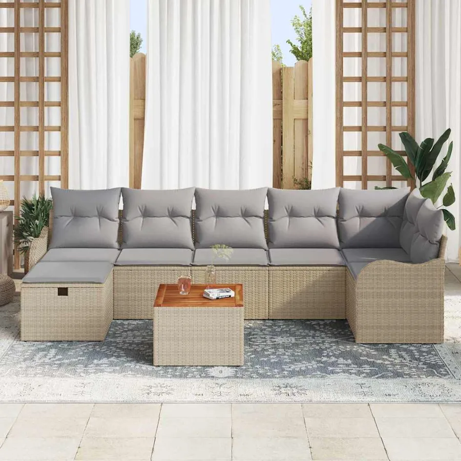 Ensemble de canapé de jardin 8 pcs Beige Poly rotin - 3