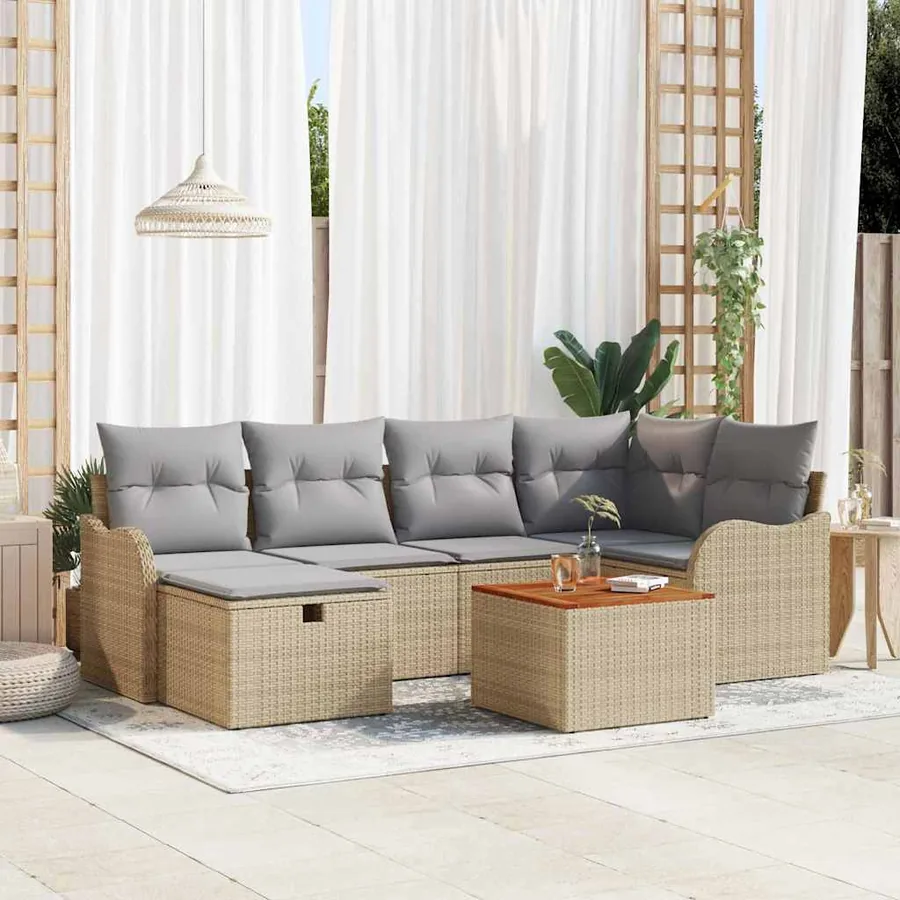 Ensemble de canapé de jardin 7 pcs Beige Poly rotin