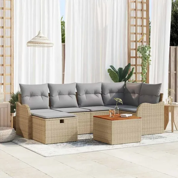 Ensemble de canapé de jardin 7 pcs Beige Poly rotin