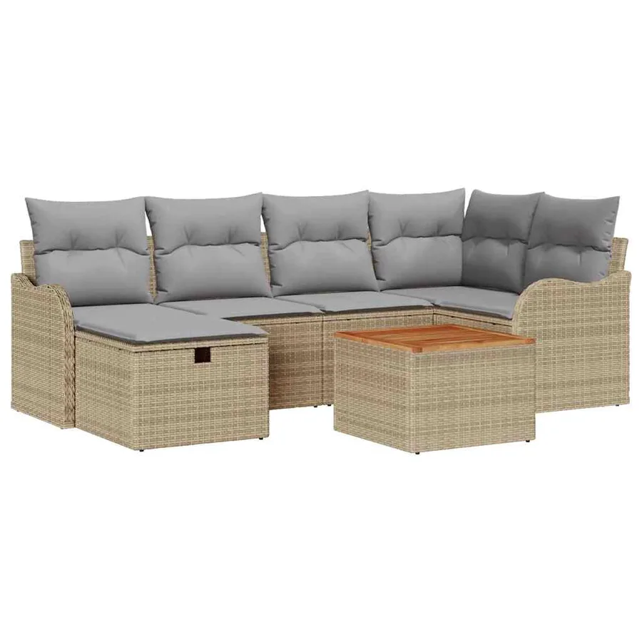 Ensemble de canapé de jardin 7 pcs Beige Poly rotin - 2