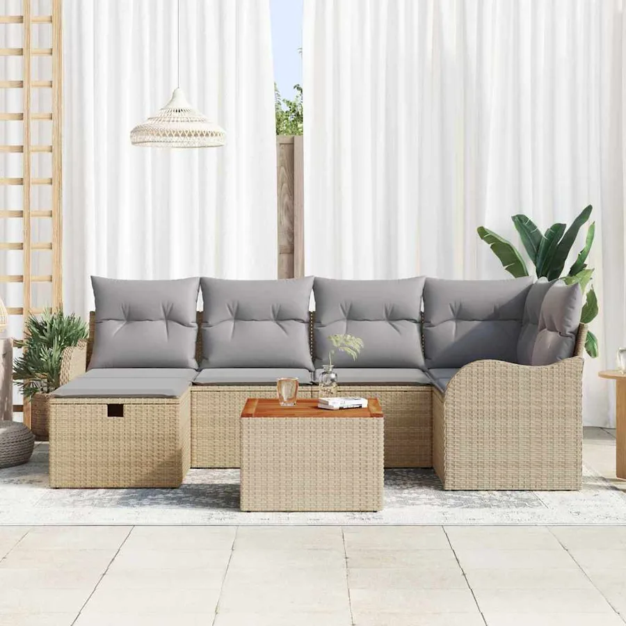 Ensemble de canapé de jardin 7 pcs Beige Poly rotin - 3