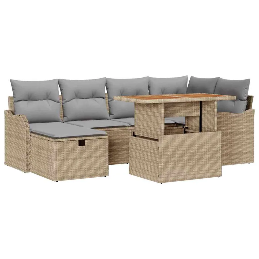 Ensemble de canapé de jardin 7 pcs Beige polyrotin - 2