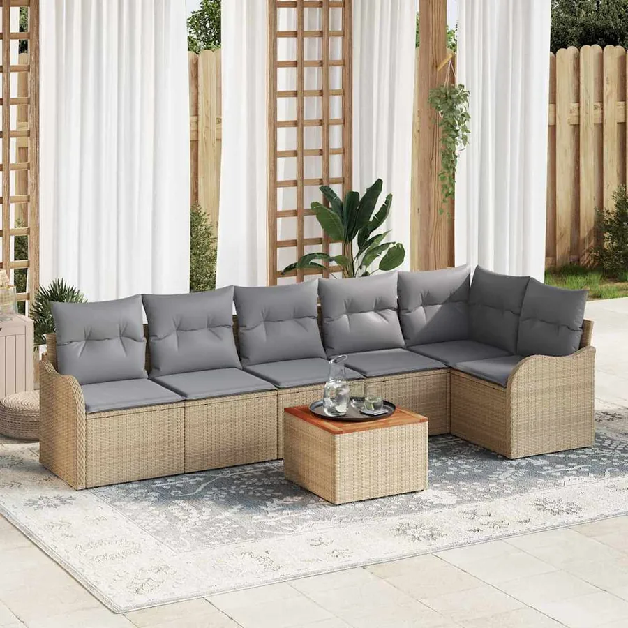 Ensemble de canapé de jardin 7 pcs Beige et Gris clair
