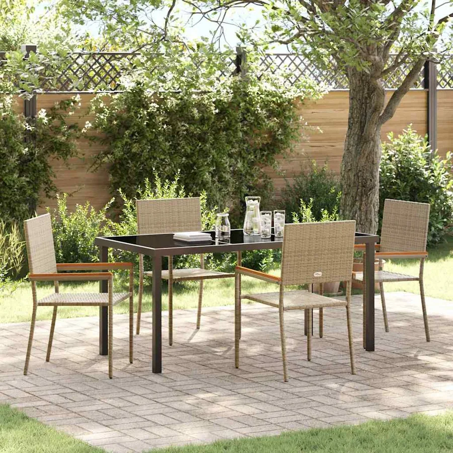 Ensemble de salle à manger pour jardin 5 pcs Beige polyrotin