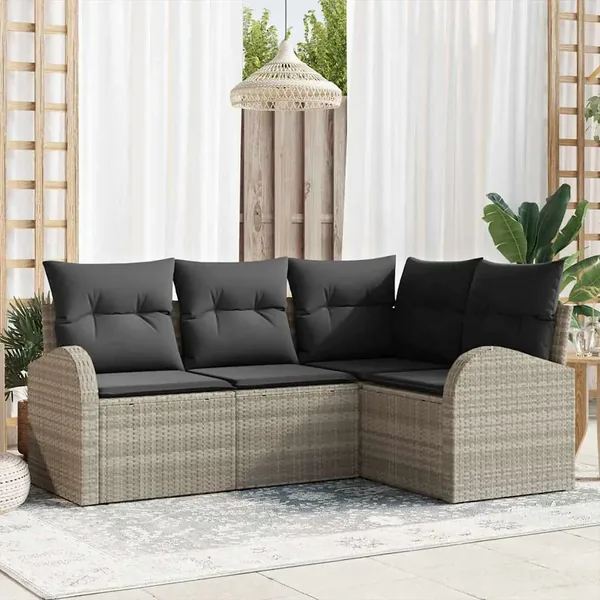 Ensemble de canapé de jardin 4 pcs Gris clair polyrotin