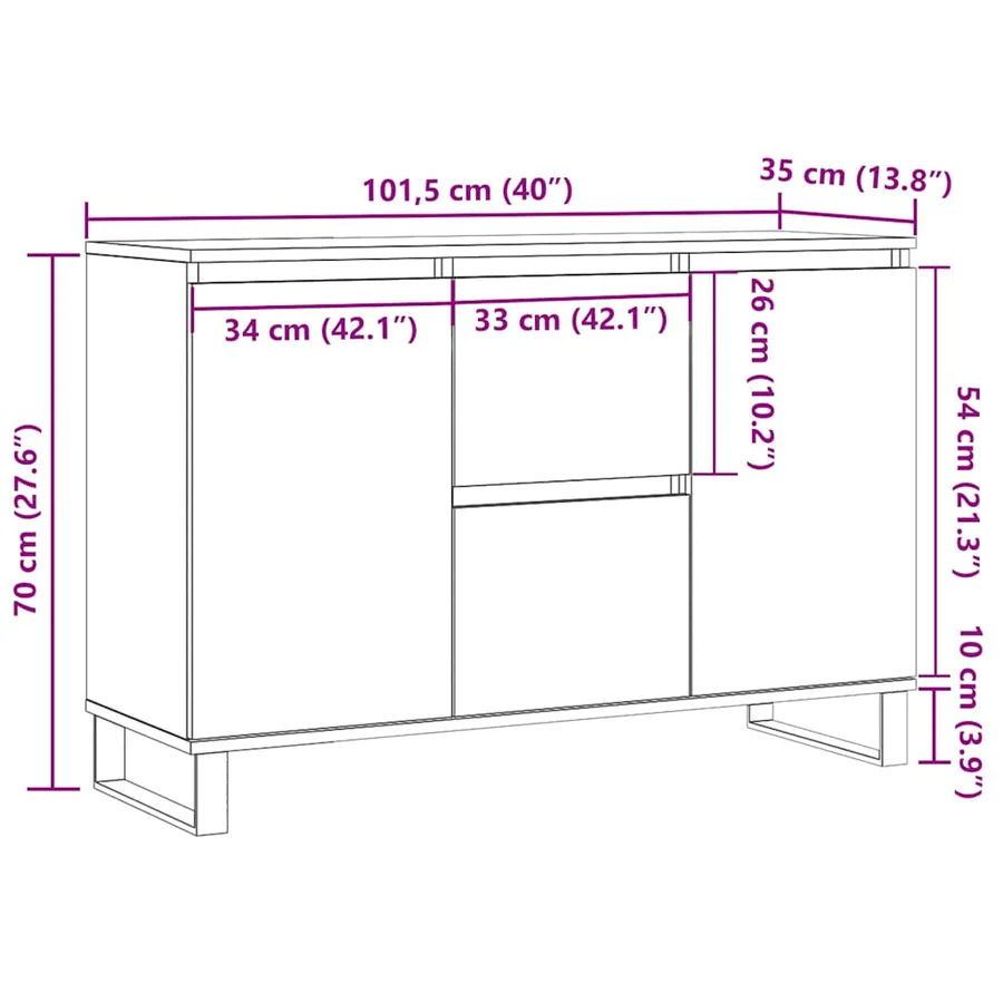 Buffet blanc 101,5x35x70 cm bois d'ingénierie - 11
