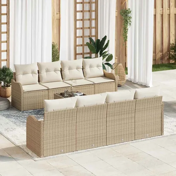 Ensemble de canapé de jardin avec coussin 9 pcs Beige et crème