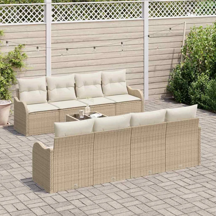 Ensemble de canapé de jardin avec coussin 9 pcs Beige et crème - 3