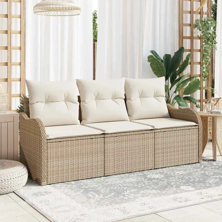 Ensemble de canapé de jardin 3 pcs Beige Poly rotin