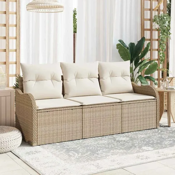 Ensemble de canapé de jardin 3 pcs Beige Poly rotin