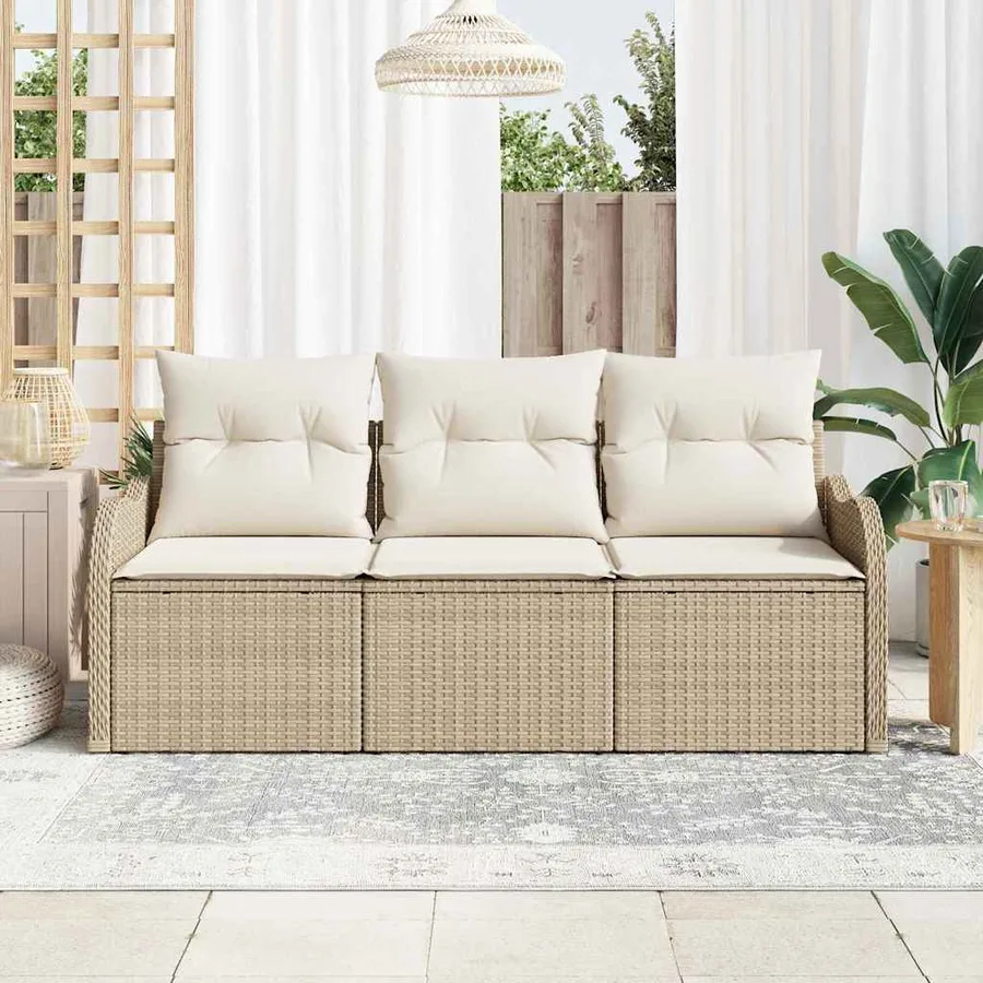 Ensemble de canapé de jardin 3 pcs Beige Poly rotin - 3