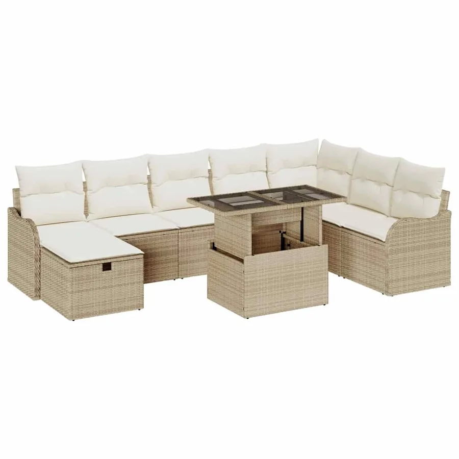 Ensemble de canapé de jardin 9 pcs Beige Poly rotin - 2