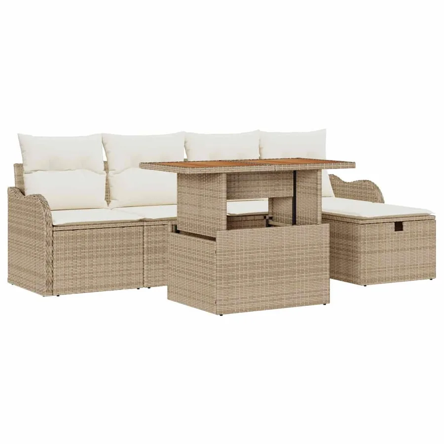Ensemble de canapé de jardin 6 pcs Beige polyrotin - 2