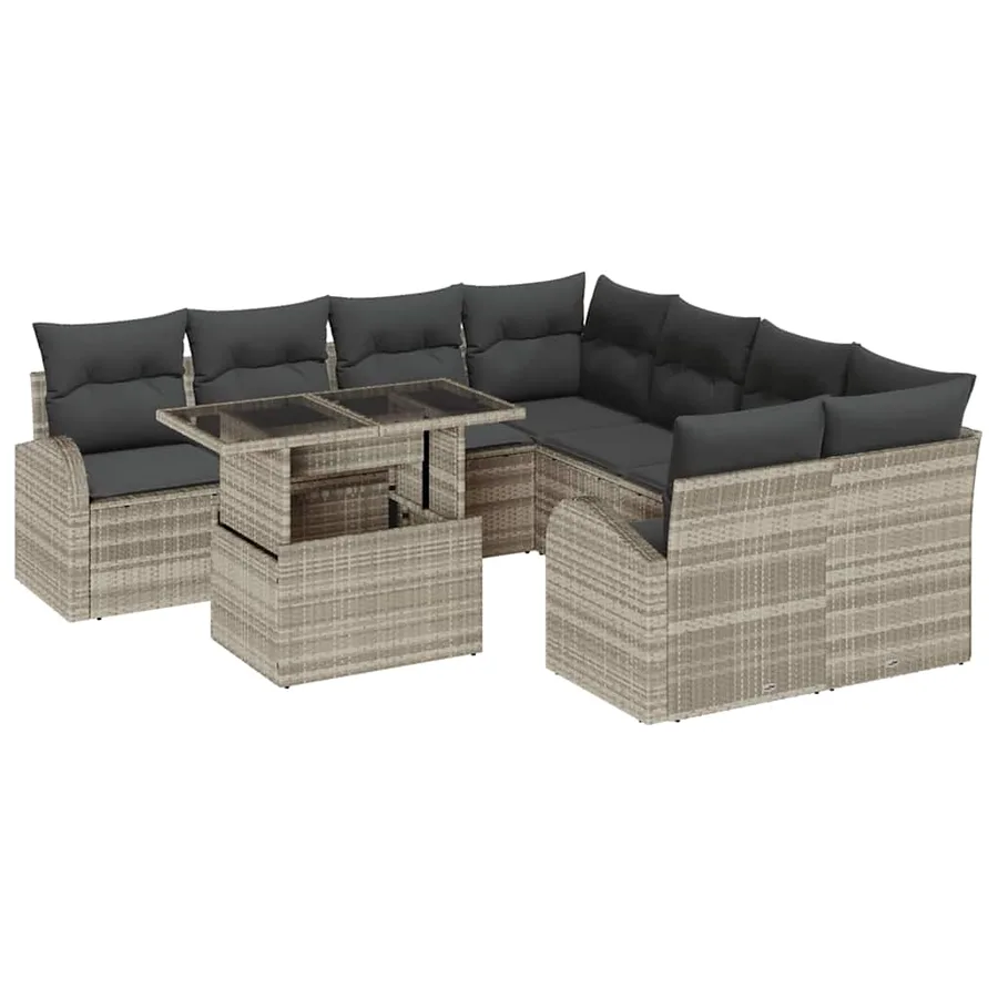 Ensemble de canapé de jardin 9 pcs Gris clair polyrotin - 2