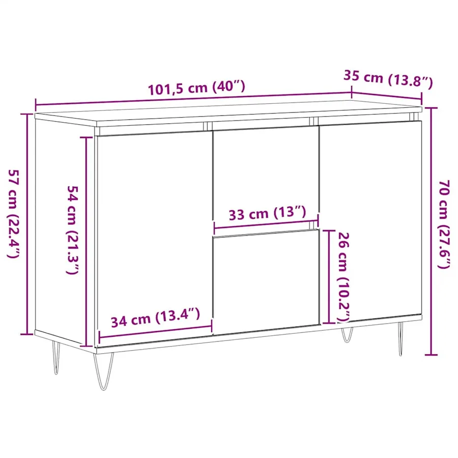 Buffet blanc 101,5x35x70 cm bois d'ingénierie - 11