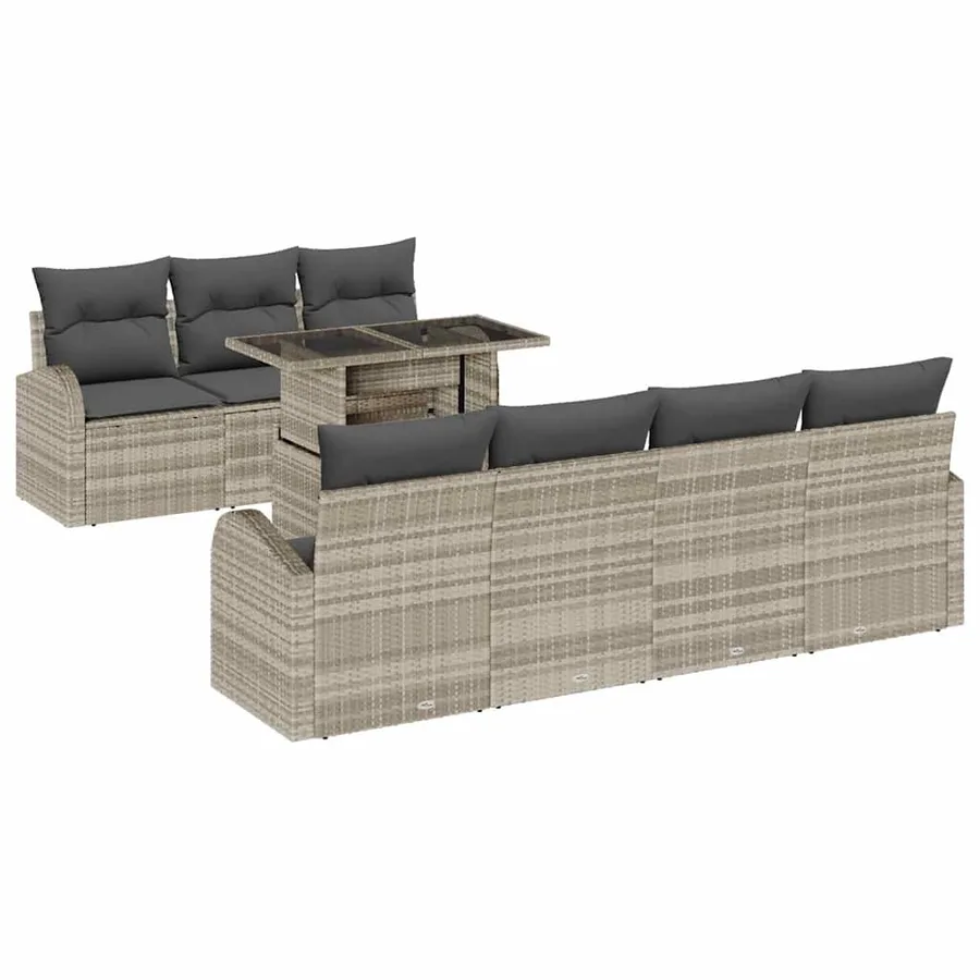 Ensemble de canapé de jardin 8 pcs Gris clair Poly rotin - 2