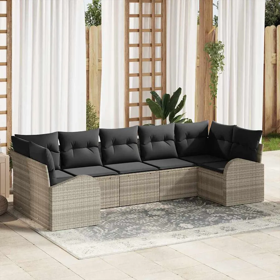 Ensemble de canapé de jardin 7 pcs Gris clair Poly Rattan