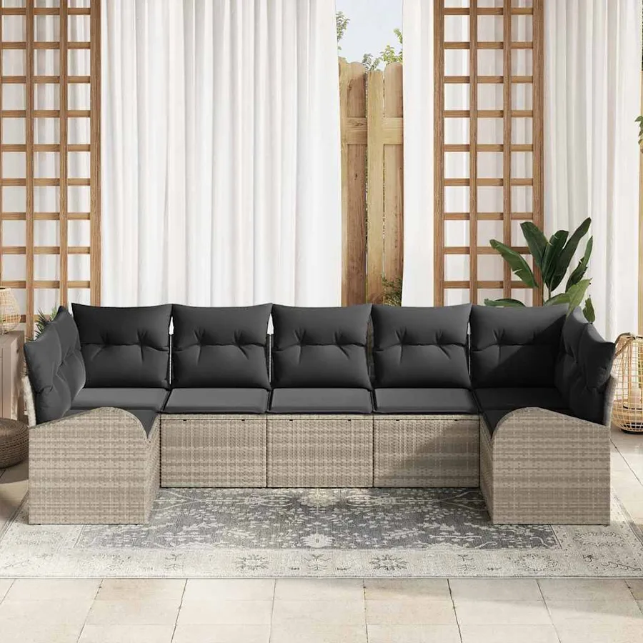 Ensemble de canapé de jardin 7 pcs Gris clair Poly Rattan - 3