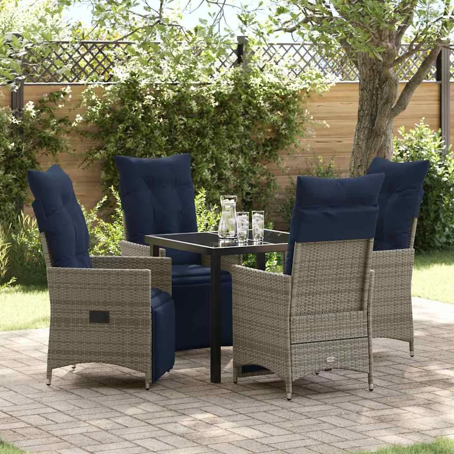 Ensemble table et chaises avec coussin 5 pcs Gris Rotin PE