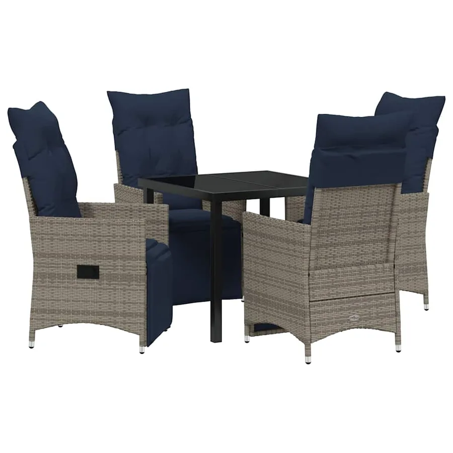 Ensemble table et chaises avec coussin 5 pcs Gris Rotin PE - 2