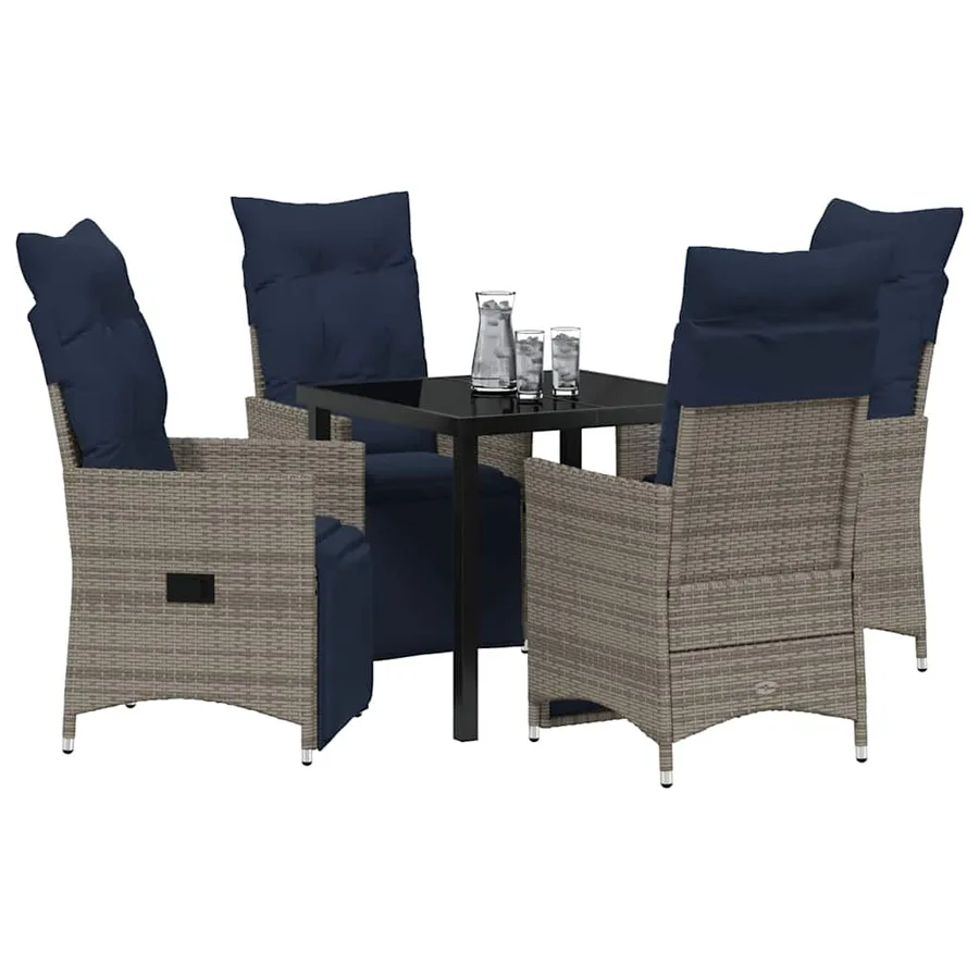Ensemble table et chaises avec coussin 5 pcs Gris Rotin PE - 3
