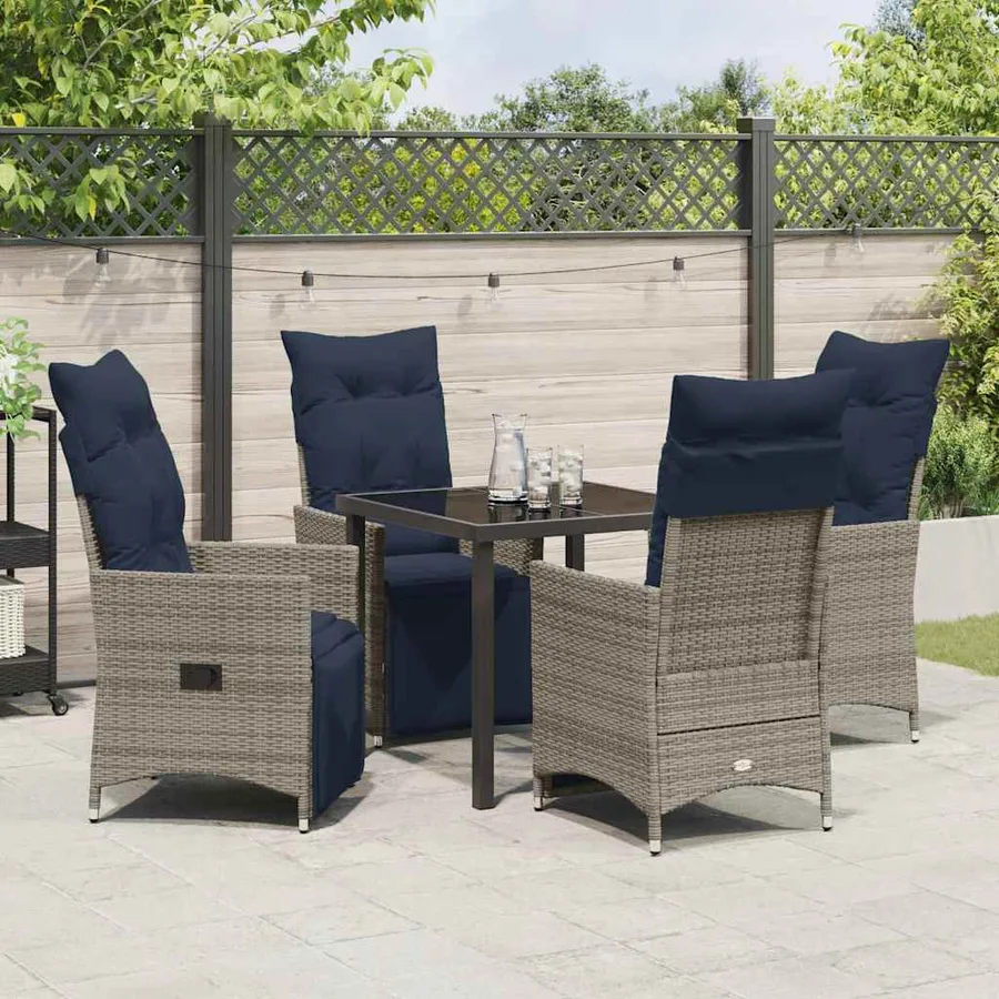Ensemble table et chaises avec coussin 5 pcs Gris Rotin PE - 4