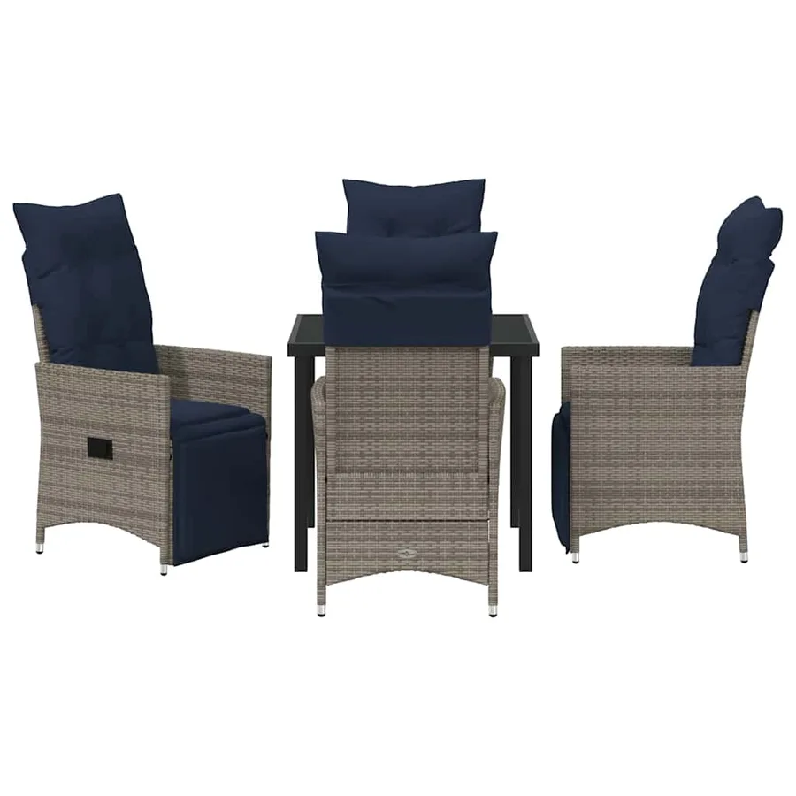 Ensemble table et chaises avec coussin 5 pcs Gris Rotin PE - 7