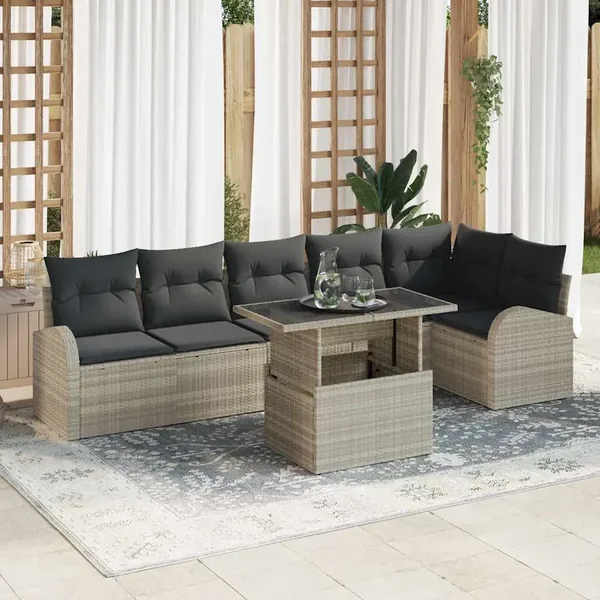 Ensemble de canapé de jardin 7 pcs Gris clair polyrotin