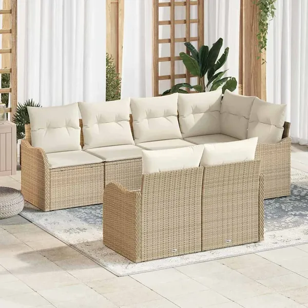 Ensemble de canapé de jardin 7 pcs Beige Poly rotin