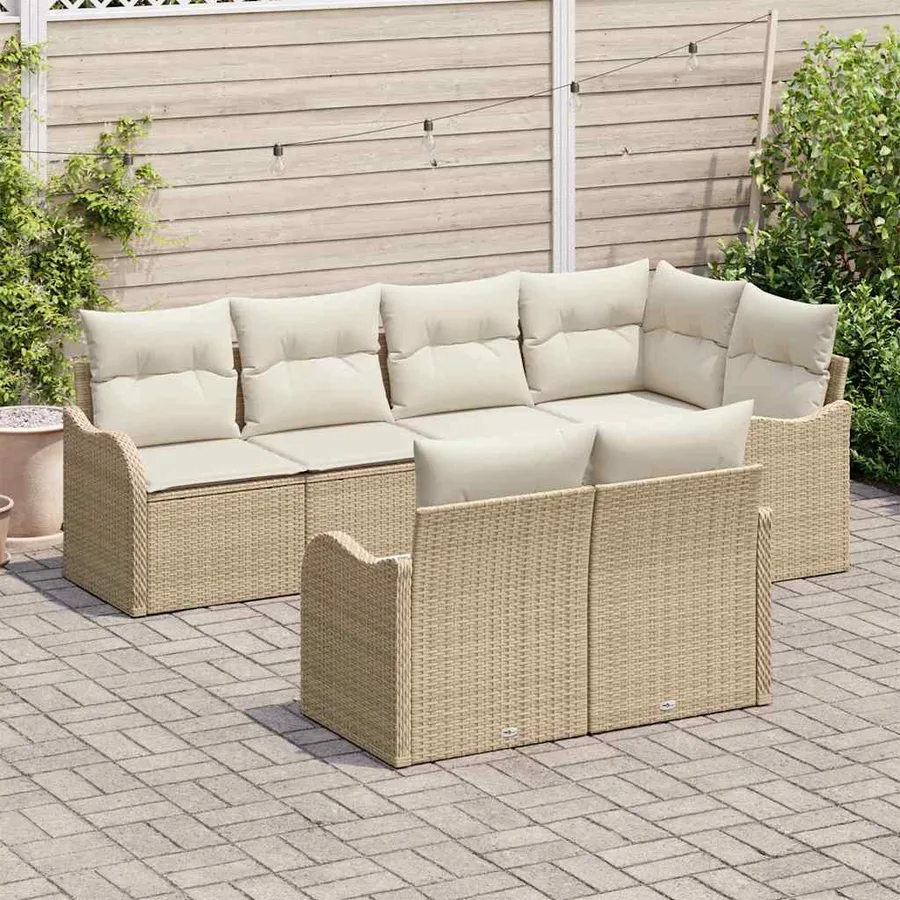 Ensemble de canapé de jardin 7 pcs Beige Poly rotin - 3