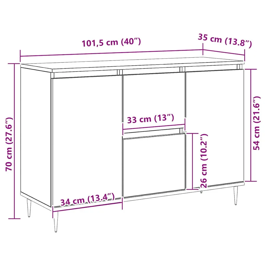 Buffet blanc 101,5x35x70 cm bois d'ingénierie - 11