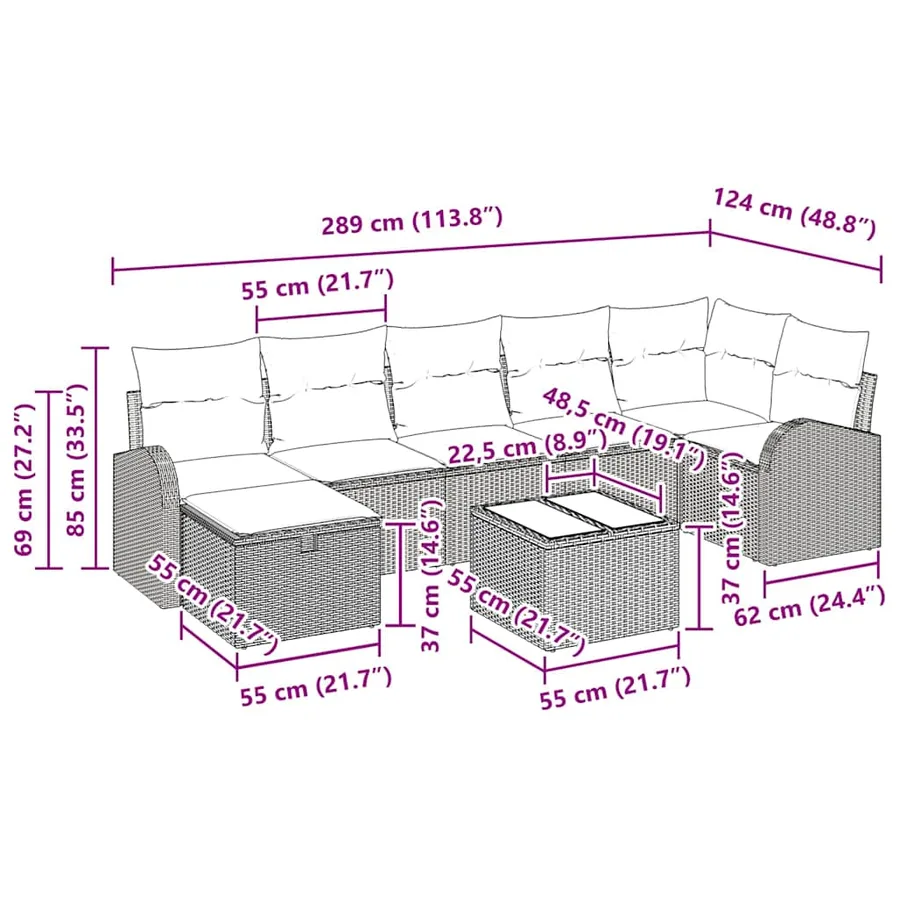 Ensemble de Canapés avec coussin Gris clair polyrotin - 11