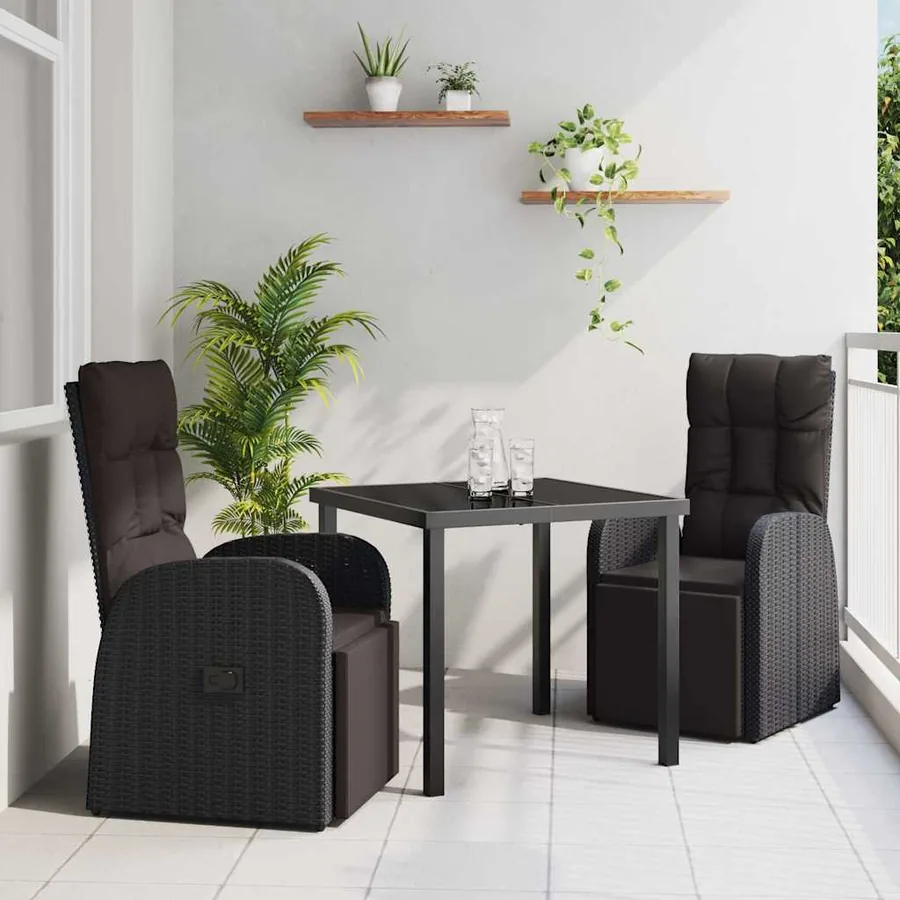 Ensemble de salle à manger pour jardin 3 pcs Noir polyrotin