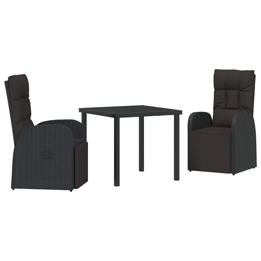 Ensemble de salle à manger pour jardin 3 pcs Noir polyrotin - 2