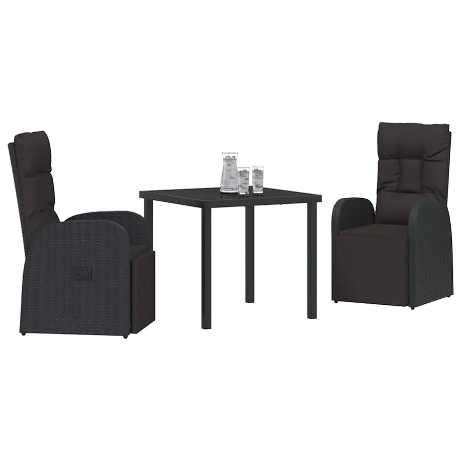 Ensemble de salle à manger pour jardin 3 pcs Noir polyrotin - 3