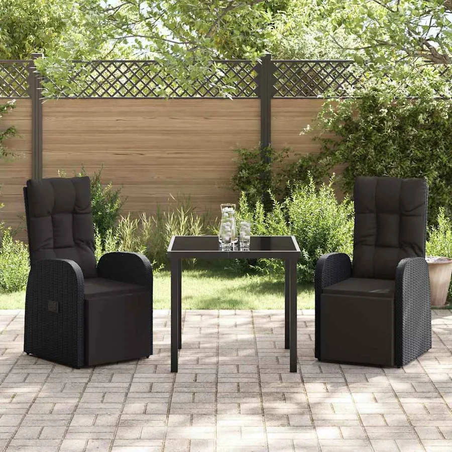 Ensemble de salle à manger pour jardin 3 pcs Noir polyrotin - 4