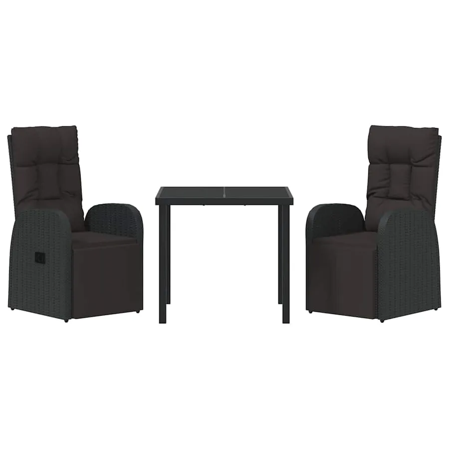 Ensemble de salle à manger pour jardin 3 pcs Noir polyrotin - 7