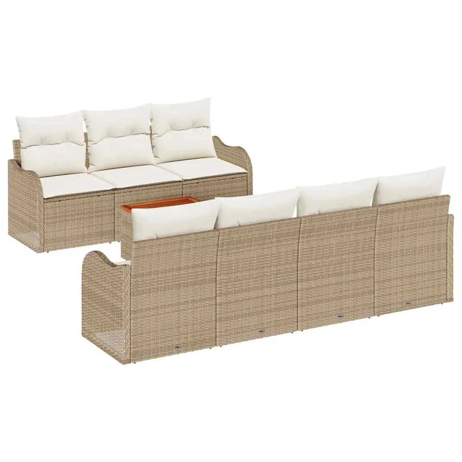 Ensemble de canapé de jardin 8 pcs Beige et crème polyrotin - 2