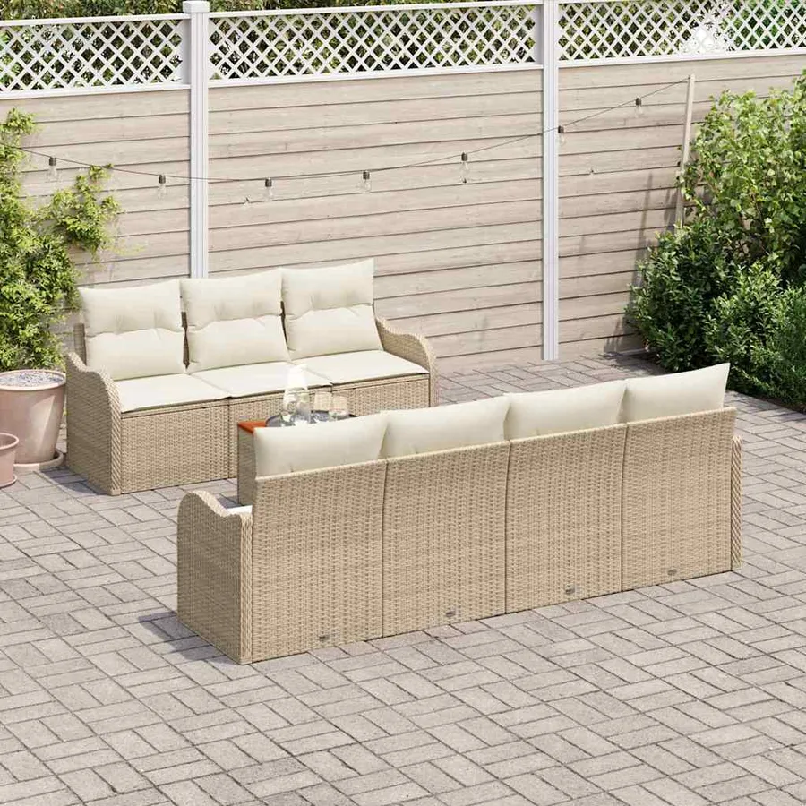 Ensemble de canapé de jardin 8 pcs Beige et crème polyrotin - 3