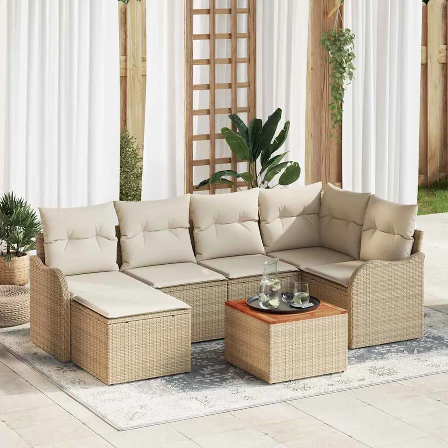 Ensemble de canapé de jardin 7 pcs Beige et crème polyrotin
