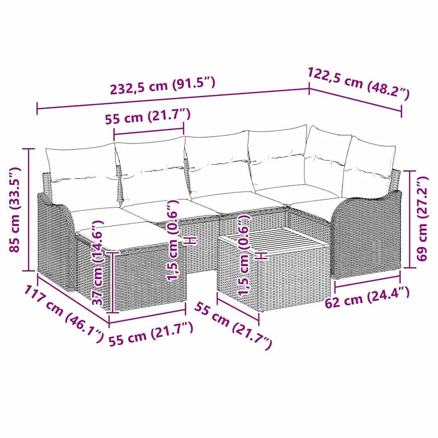 Ensemble de canapé de jardin 7 pcs Beige et crème polyrotin - 15