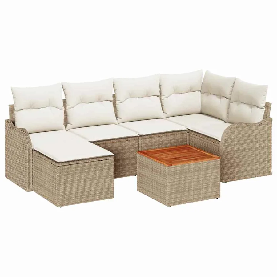 Ensemble de canapé de jardin 7 pcs Beige et crème polyrotin - 2