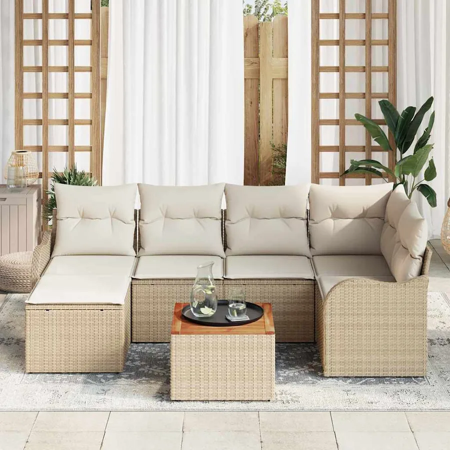 Ensemble de canapé de jardin 7 pcs Beige et crème polyrotin - 3