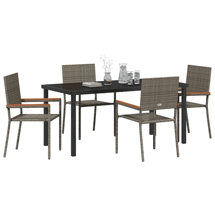 Ensemble de salle à manger pour jardin 5 pcs Gris polyrotin - 3