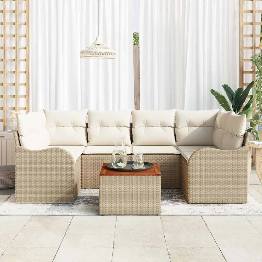 Ensemble de canapé de jardin 7 pcs Beige et crème polyrotin