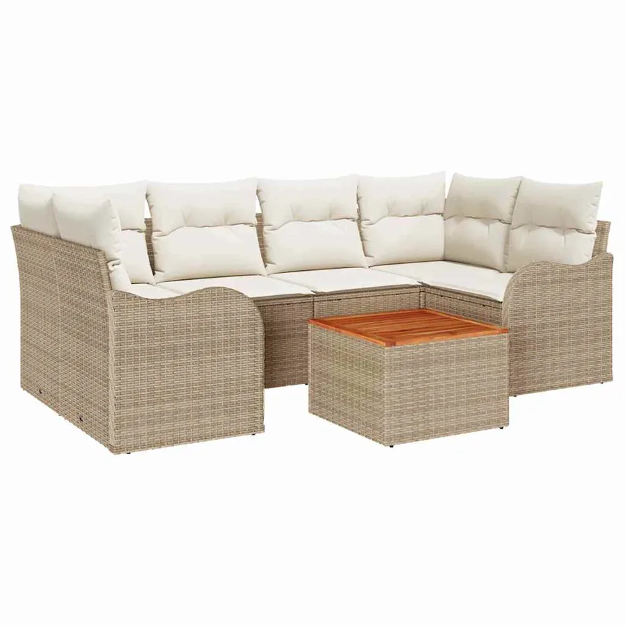 Ensemble de canapé de jardin 7 pcs Beige et crème polyrotin - 2