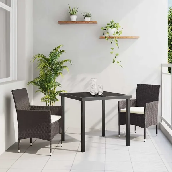 Ensemble de salle à manger pour jardin 3 pcs Marron polyrotin
